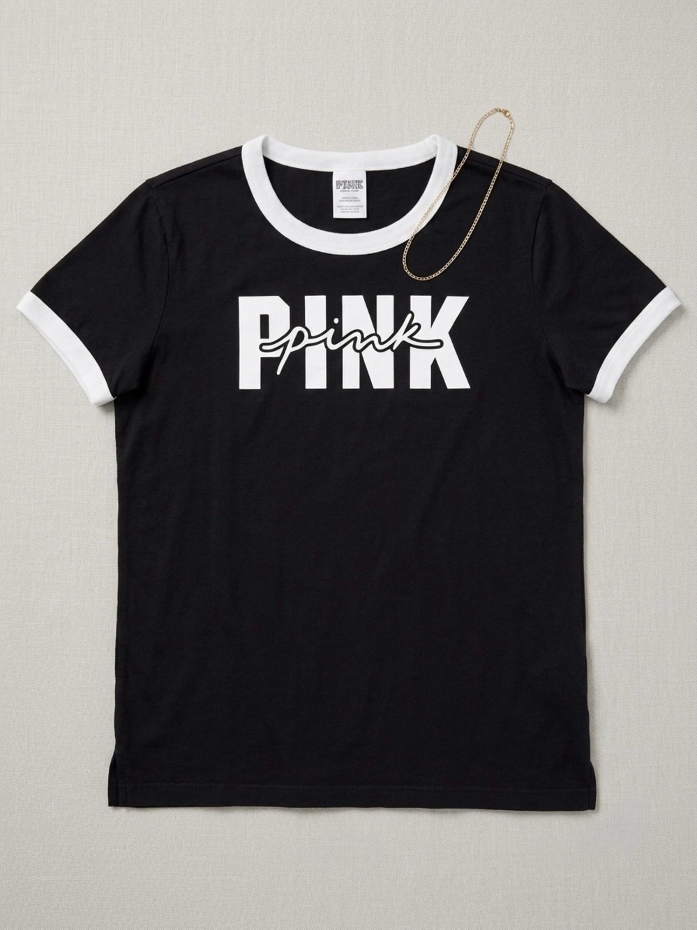 Victoria's Secret PINK Black Ringer Graphic T-Shirt Large L